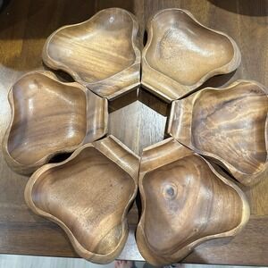 Vintage "Monkey Pod" carved wood Replacement Serving bowl‎ set Of 6